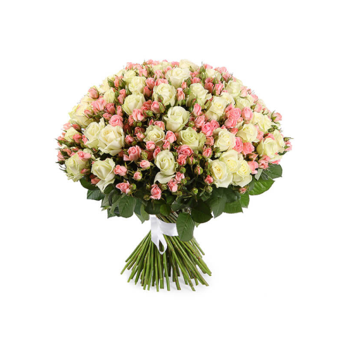 Купить на заказ Букет из 101 белой розы (микс) с доставкой в Туркестане