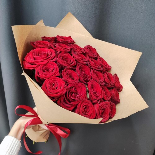 Купить на заказ Букет из 25 красных роз с доставкой в Туркестане